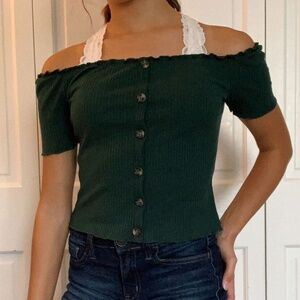 DARK Green Off the Shoulder Top